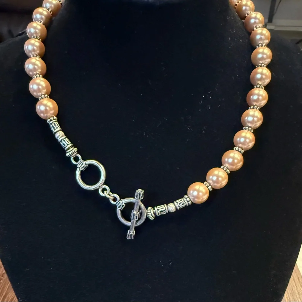 Vintage Faux Gold Pearl Necklace/Earring Set Toggle Clasp